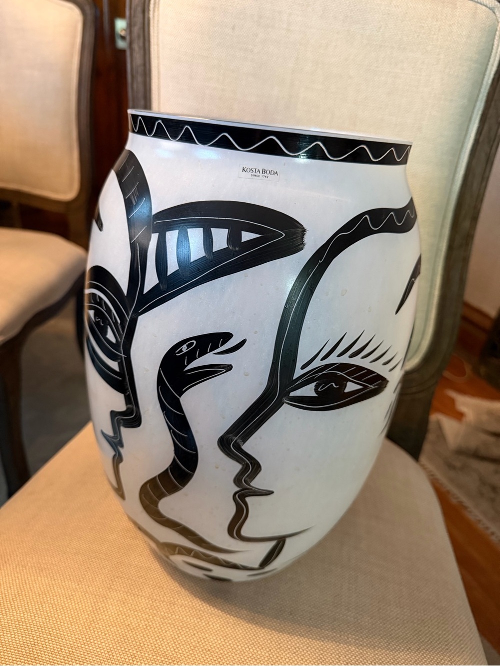 Kosta Boda Black and White Decorative Art Glass Vase